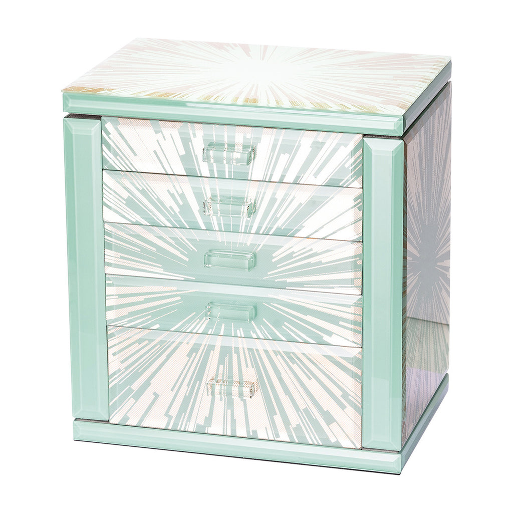 Ocean Star Tiffany Blue Glass Jewelry Chest 5 Drawer Jewelry Organizer