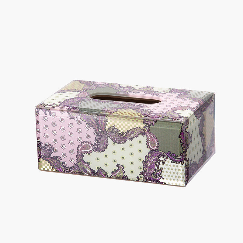 Art Paisley Patchwork Decorative Tissue Box, Glass Napkin Holder, Purple Pink Vintage Tissue Cover