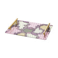 Paisley Pink Purple Retro Tempered Glass Vanity Tray, Solid Brass Handles, Luxury Decor Catchall Tray