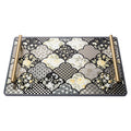 New Chinese Floral Patchwork Tempered Glass Vanity Tray, Solid Brass Handles, Luxury Decor Serving Tray