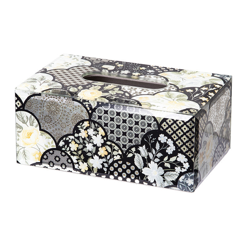 Vintage Patchwork Floral Decorative Tissue Box, Glass Napkin Holder, Elegant Dark Tone Home Tissue Cover