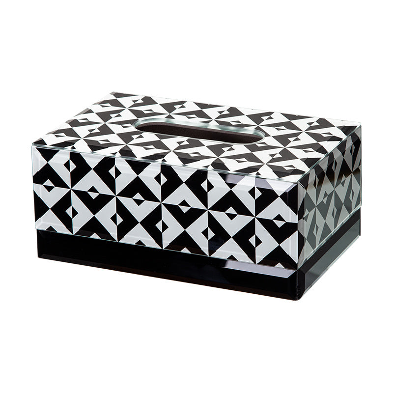 Black White Diamond Geometric Tissue Box, Glass Napkin Holder, Modern Minimalist Tissue Cover
