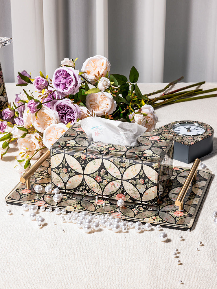 Oriental Gilded Floral Tissue Box, Glass Napkin Holder, Traditional Chinese Style Decor Tissue Cover