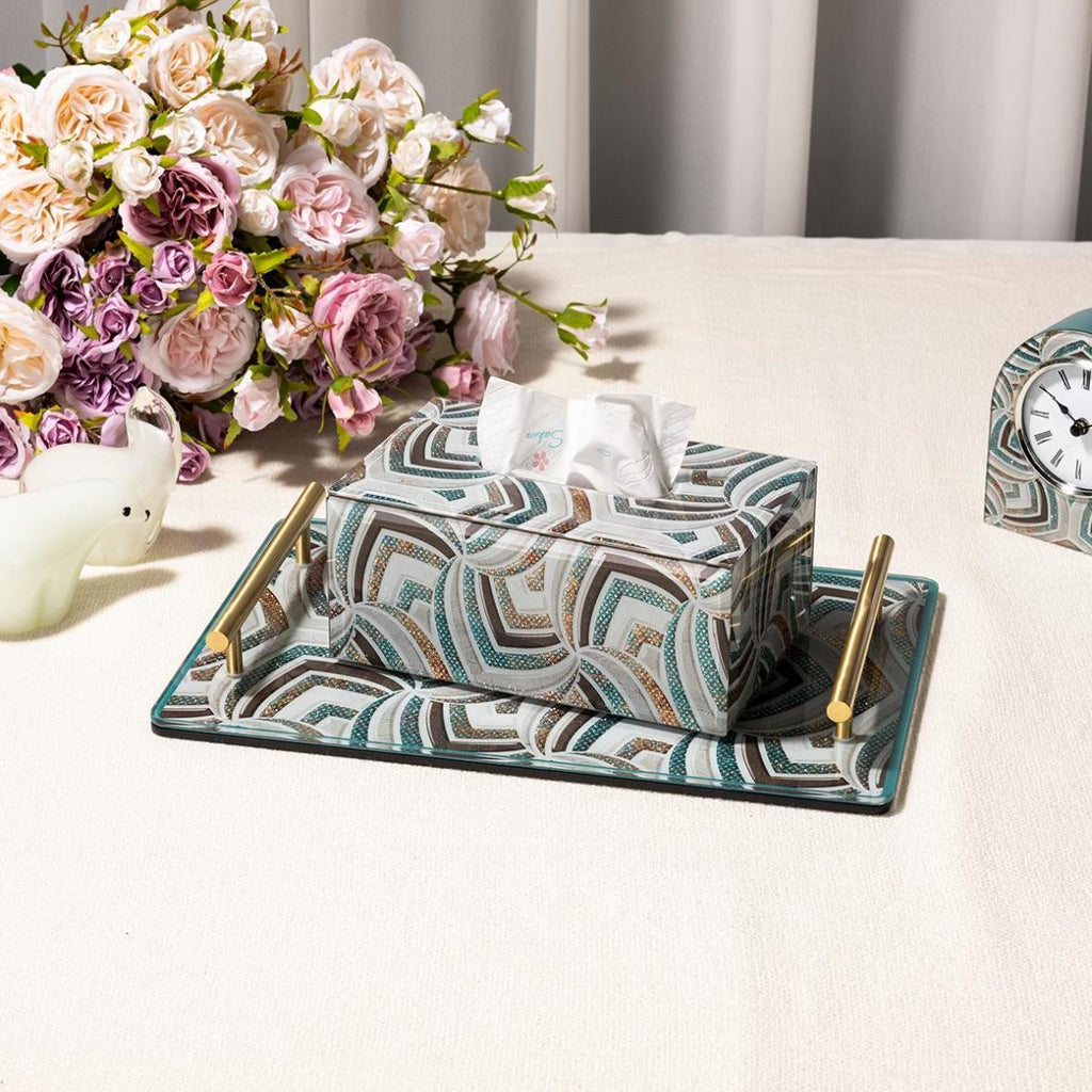 Geometric Marble Pattern Decorative Tissue Box, Glass Napkin Holder, Modern Luxury Tissue Cover