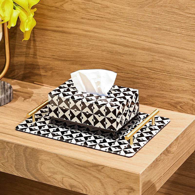 Black White Diamond Geometric Tissue Box, Glass Napkin Holder, Modern Minimalist Tissue Cover