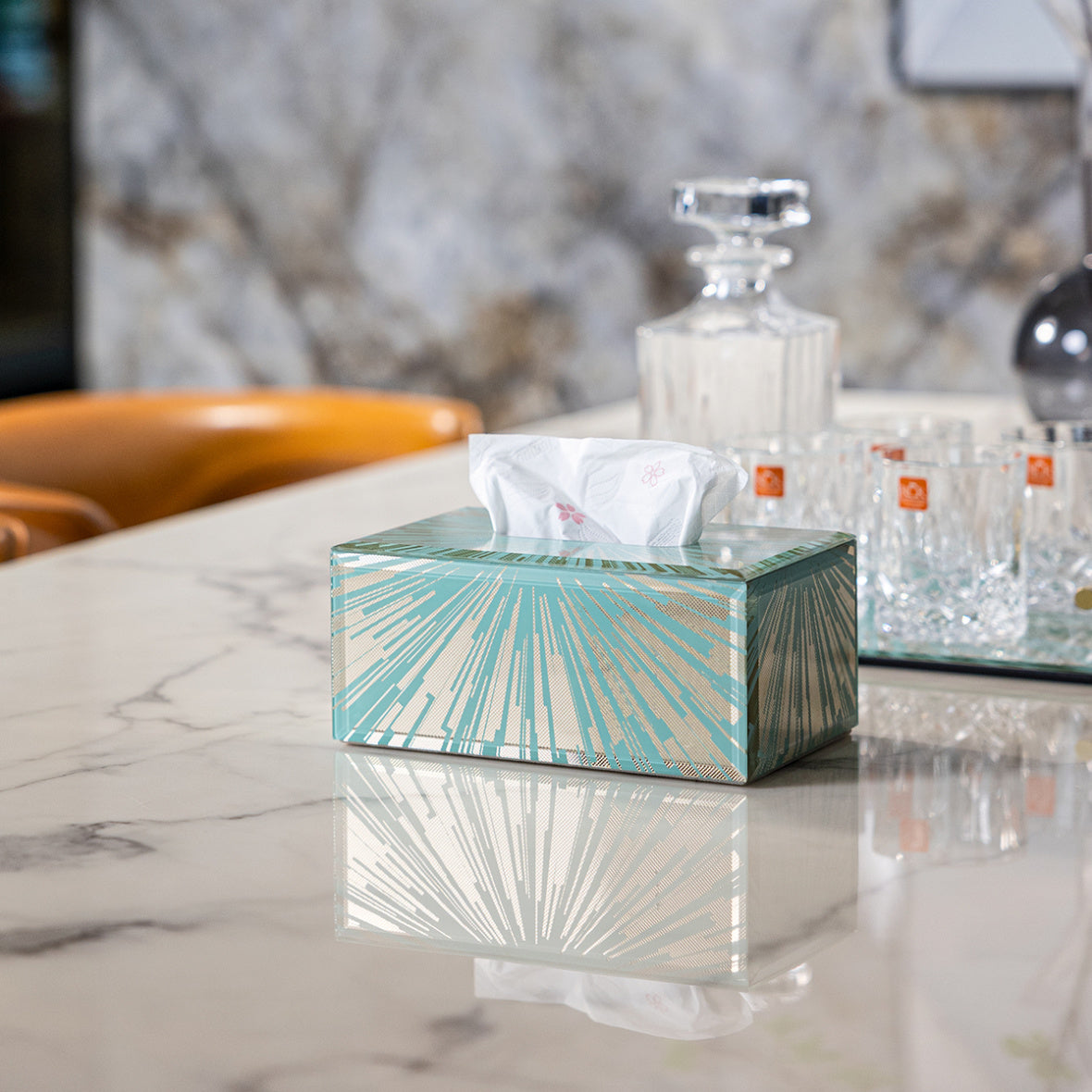 Luxury Radiant Pattern Tissue Box, Handcrafted Decorative Napkin Holder for Dresser & Living Room