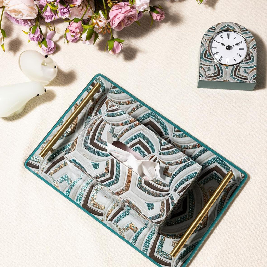 Geometric Marble Pattern Decorative Tissue Box, Glass Napkin Holder, Modern Luxury Tissue Cover