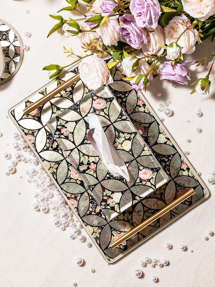 Oriental Gilded Floral Tissue Box, Glass Napkin Holder, Traditional Chinese Style Decor Tissue Cover