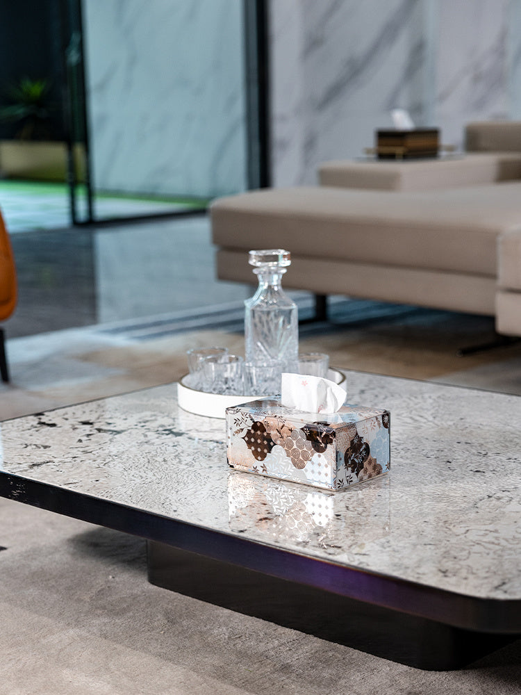 Less Is More Floral Decorative Tissue Box, Handcrafted Glass Napkin Holder for Home Vanity & Coffee Table