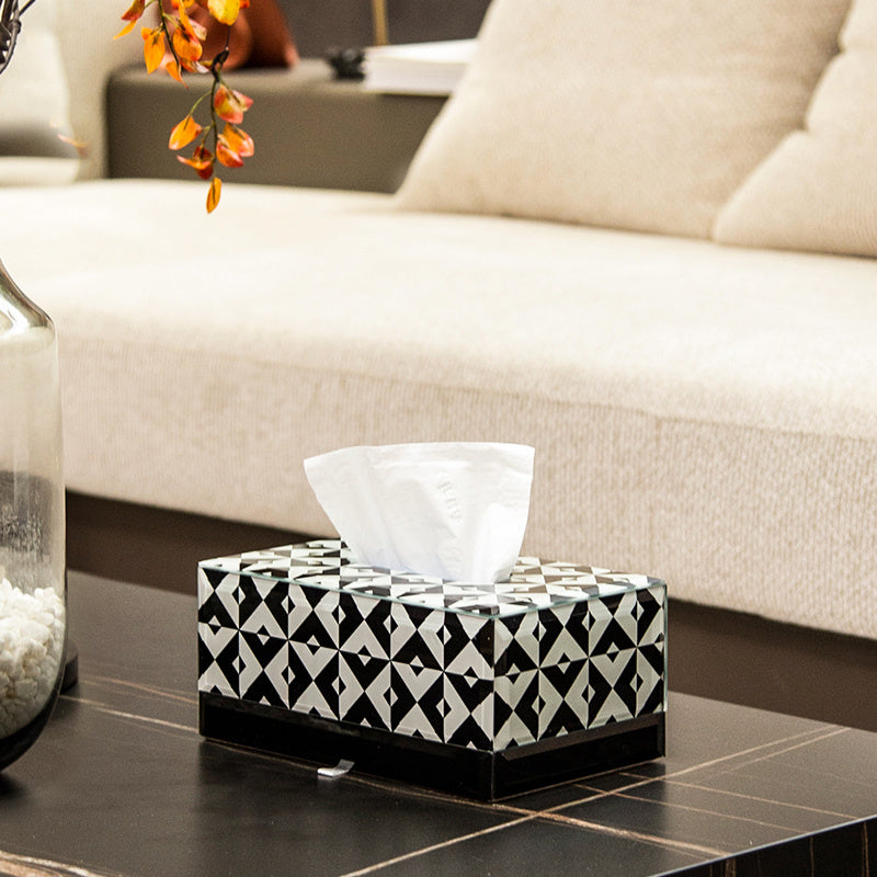 Black White Diamond Geometric Tissue Box, Glass Napkin Holder, Modern Minimalist Tissue Cover