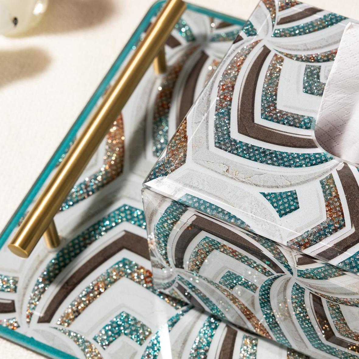 Geometric Marble Pattern Decorative Tissue Box, Glass Napkin Holder, Modern Luxury Tissue Cover