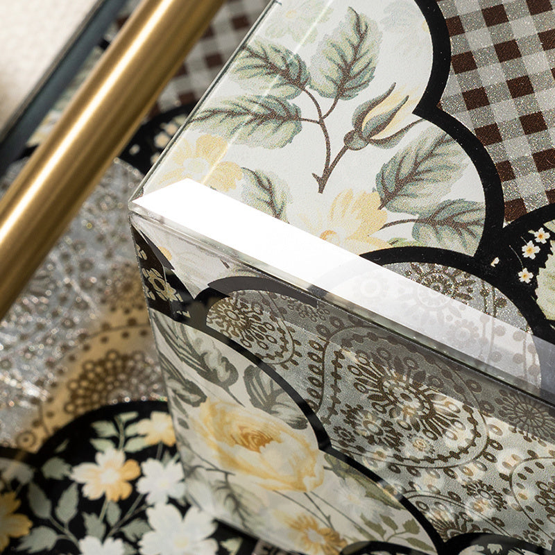 Vintage Patchwork Floral Decorative Tissue Box, Glass Napkin Holder, Elegant Dark Tone Home Tissue Cover