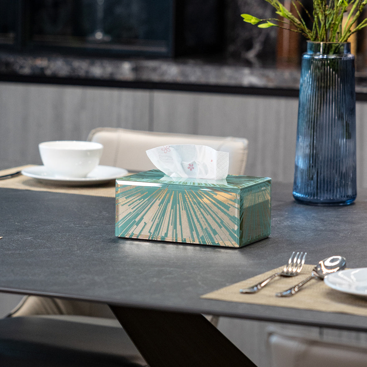 Luxury Radiant Pattern Tissue Box, Handcrafted Decorative Napkin Holder for Dresser & Living Room