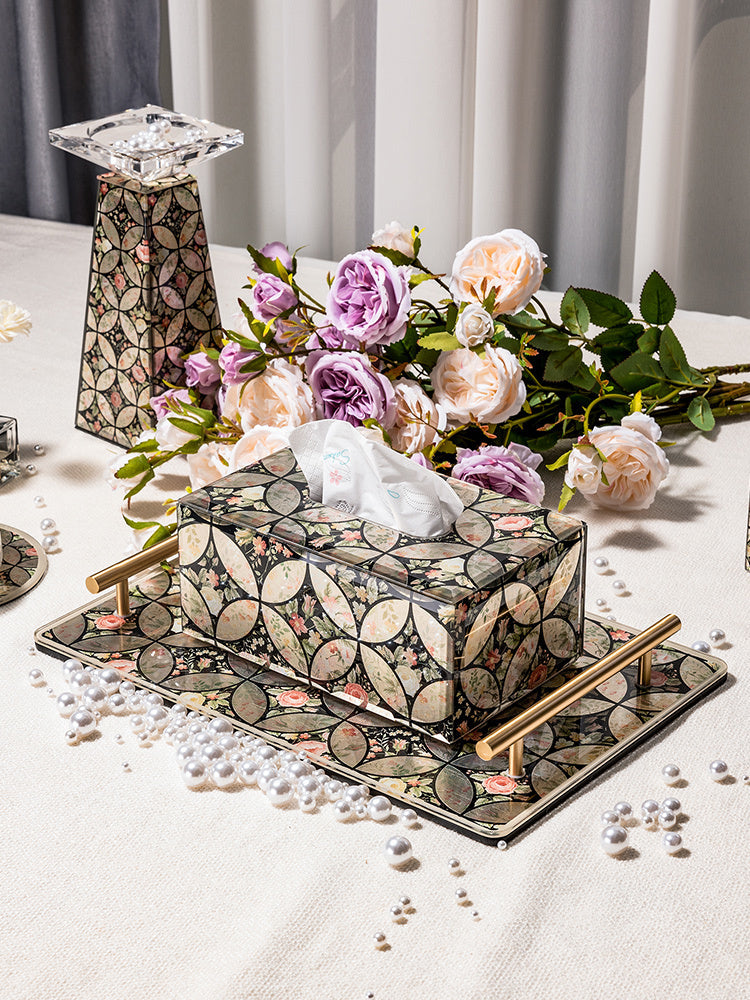Oriental Gilded Floral Tissue Box, Glass Napkin Holder, Traditional Chinese Style Decor Tissue Cover