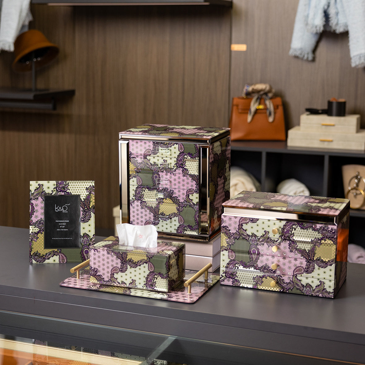 Art Paisley Patchwork Decorative Tissue Box, Glass Napkin Holder, Purple Pink Vintage Tissue Cover