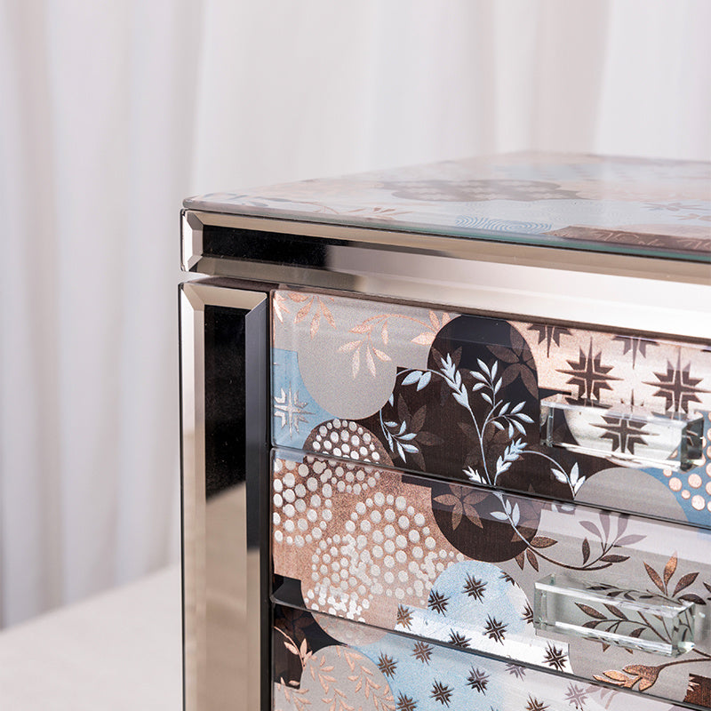 5-Drawer Glass Jewelry Chest, Double Side Door Luxury Jewelry Organizer Box with Mirror, Storage for Necklaces, Rings, Earrings & Watches for Vanity Bedroom
