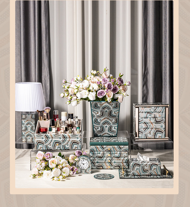 Geometric Marble Pattern Decorative Tissue Box, Glass Napkin Holder, Modern Luxury Tissue Cover