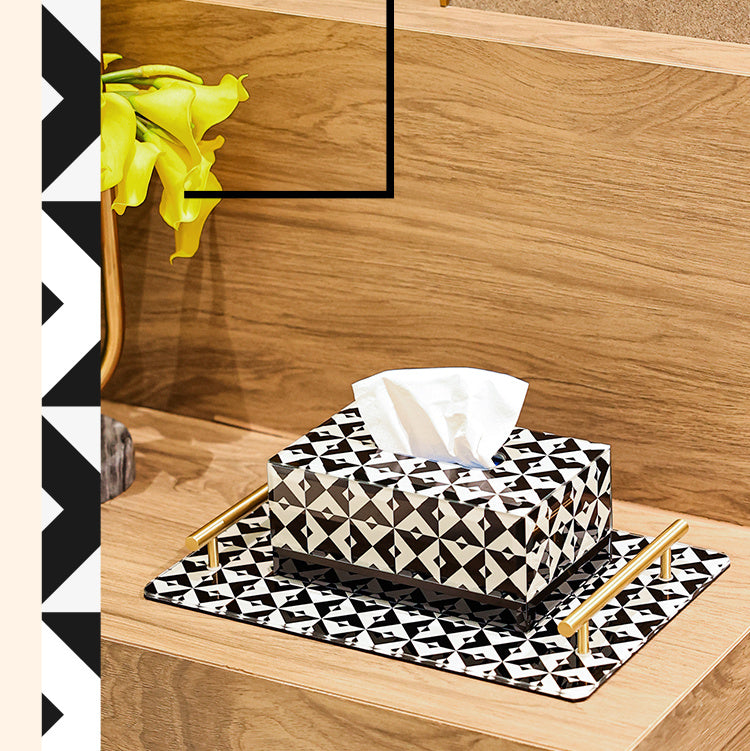Black White Diamond Geometric Tissue Box, Glass Napkin Holder, Modern Minimalist Tissue Cover