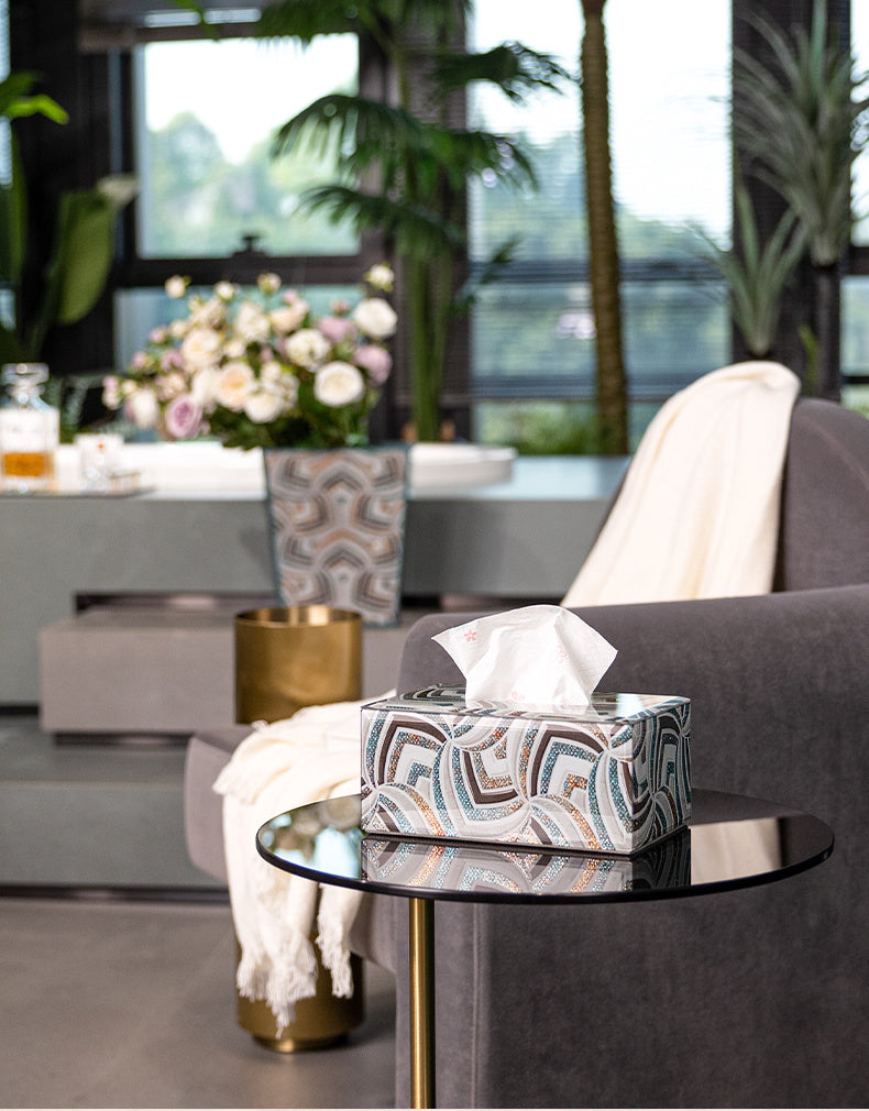 Geometric Marble Pattern Decorative Tissue Box, Glass Napkin Holder, Modern Luxury Tissue Cover
