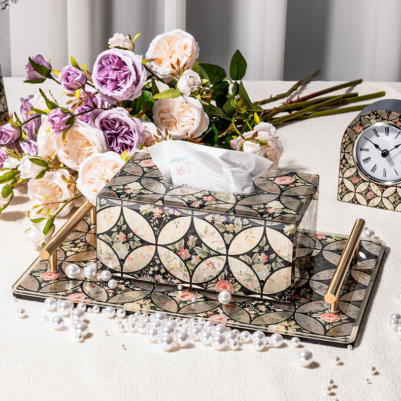 Oriental Gilded Floral Tissue Box, Glass Napkin Holder, Traditional Chinese Style Decor Tissue Cover