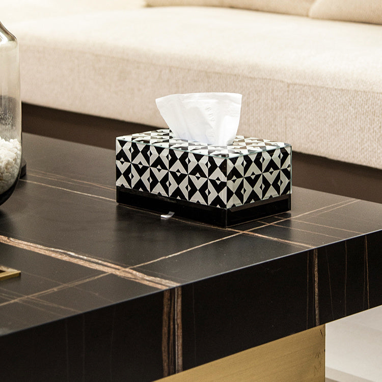 Black White Diamond Geometric Tissue Box, Glass Napkin Holder, Modern Minimalist Tissue Cover