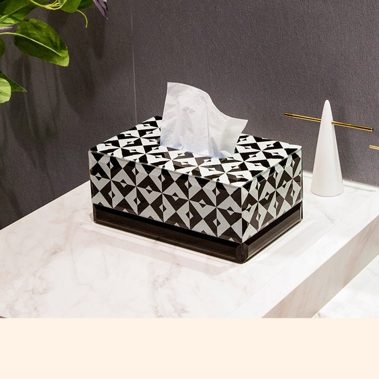 Black White Diamond Geometric Tissue Box, Glass Napkin Holder, Modern Minimalist Tissue Cover