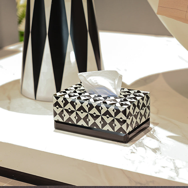 Black White Diamond Geometric Tissue Box, Glass Napkin Holder, Modern Minimalist Tissue Cover